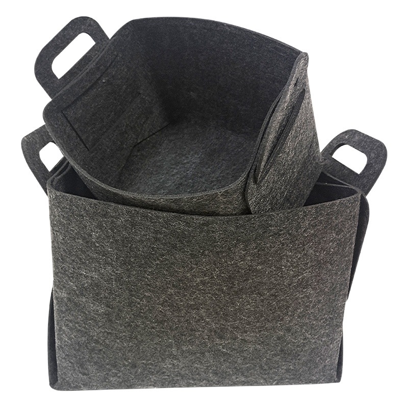 Factory wholesale simple felt storage basket dirty clothes toy storage basket handle solid color felt storage bucket printed LOGO