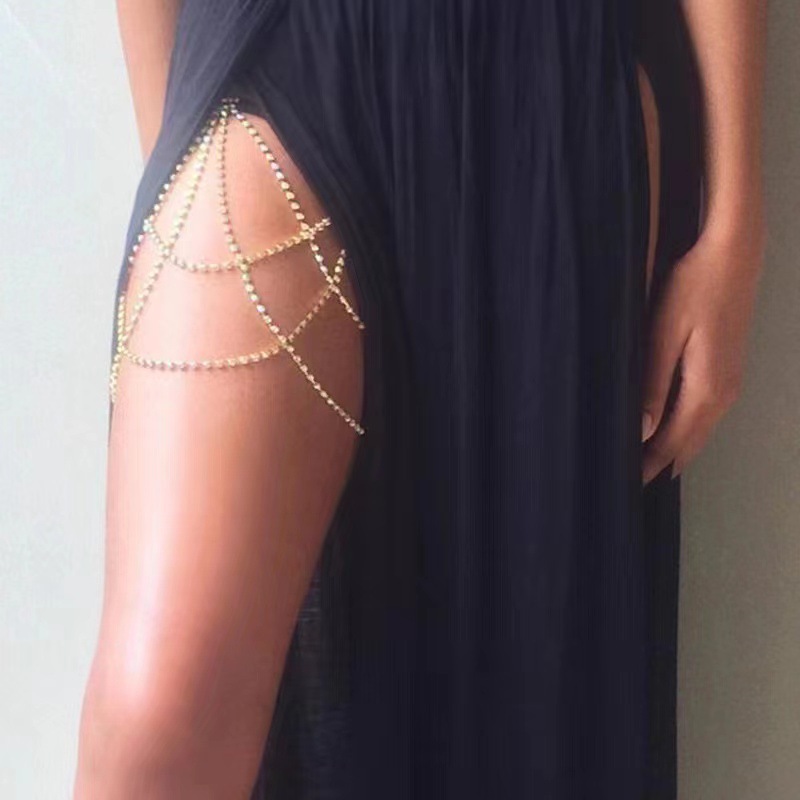 European and American cross-border rhinestone multi-layer leg chain fashion street shooting sexy personality nightclub leg beauty body chain ins same style