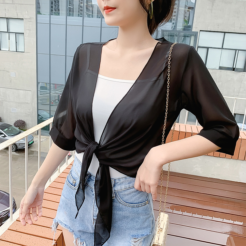 Picture of Small Shawl Coat Women's 2025 Summer New Arrival Small Waistle All-Match Chiffon Sunscreen Ultra-Thin Short Outer Cardigan