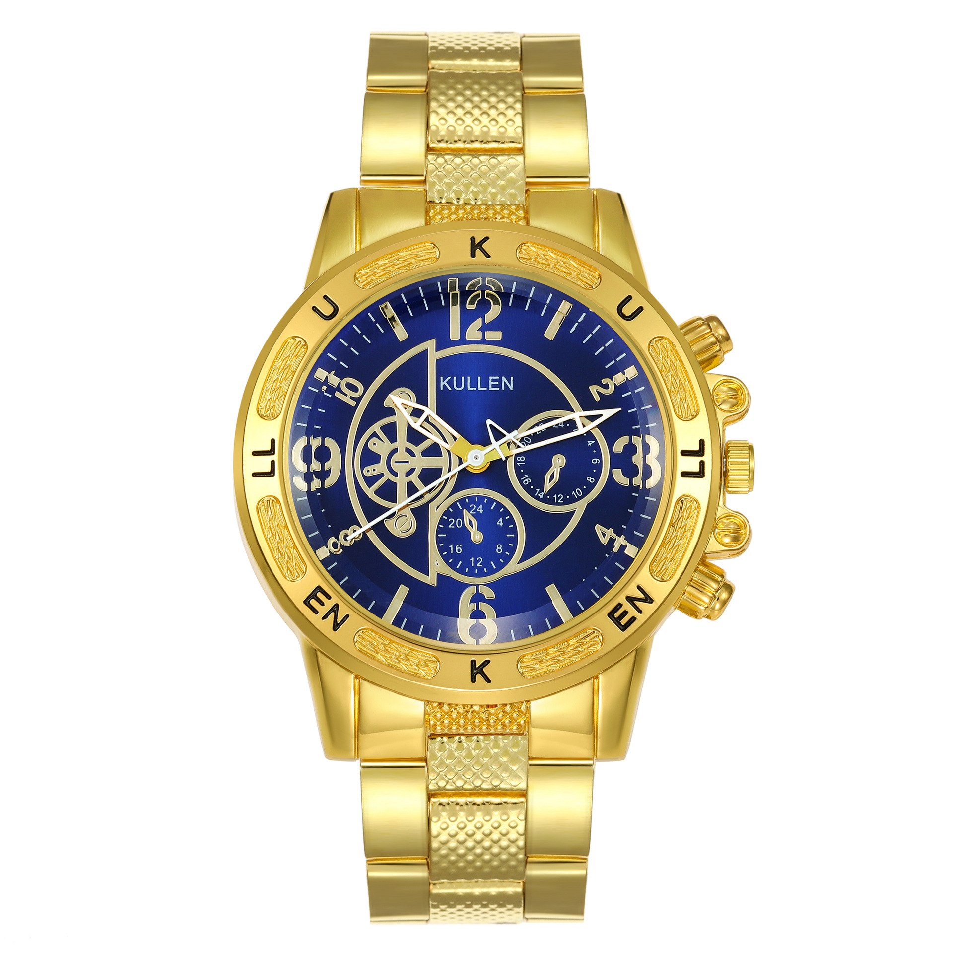 2025 New Men's Large Dial Steel Band Watch Cross-Border Middle East Popular Three-Eye Fashion Business Quartz Large Gold Watch