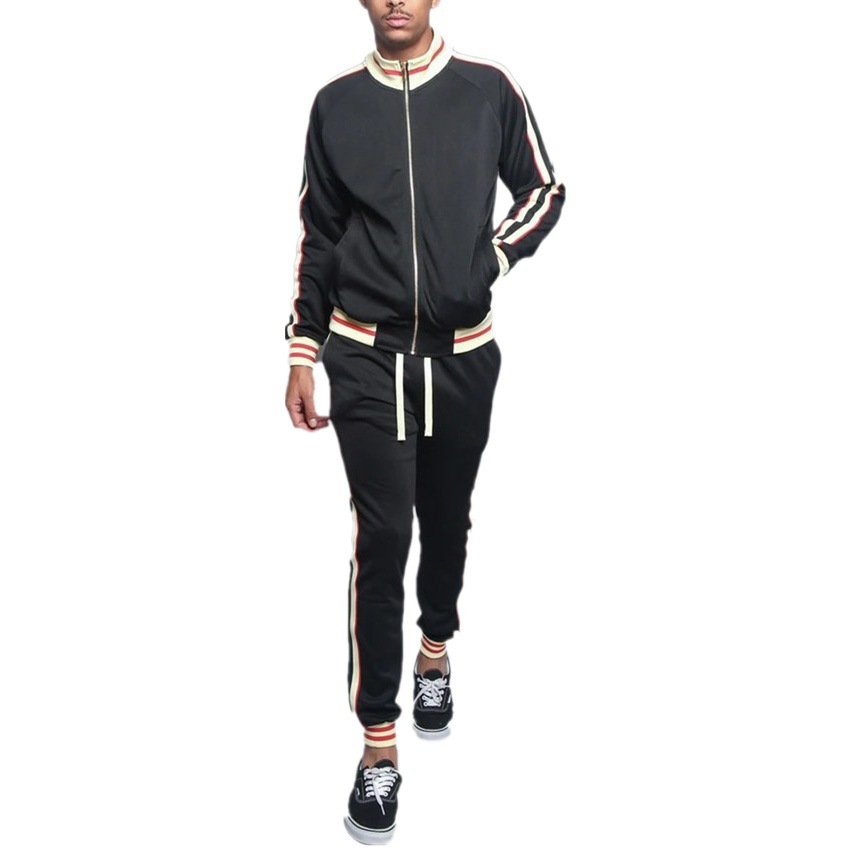 2021 New Foreign Trade Autumn and Winter Ebay Aliexpress Men's Casual Sports Suit Color Matching Two-Piece Set