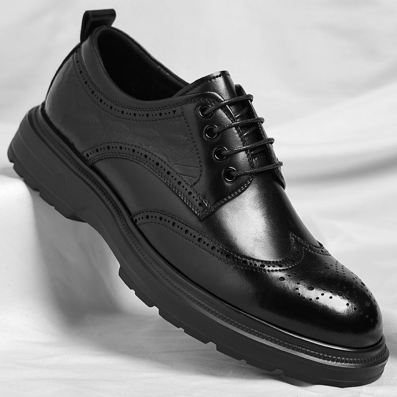 Wenzhou leather shoes four seasons brogue carved single shoes business formal wear youth British trendy men's leather shoes one drop shipping