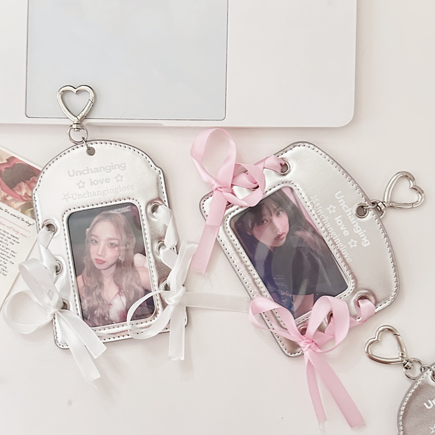 silver Leather PU Card Case Ins Ballet Three-inch Star Card Case Display Pendant Protective Case DIY Ribbon Card Case