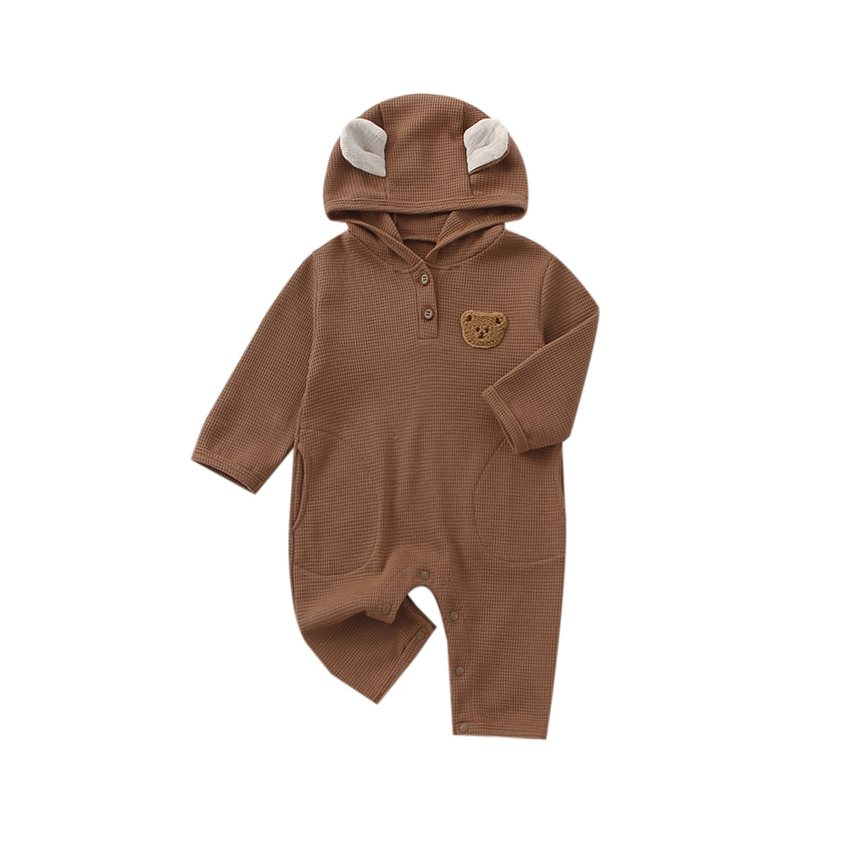 Picture of Baby Autumn Jumpsuit Baby Cartoon Bear Waffle Hooded Outdoor Crawling Suit Newborn Long-Sleeved Clothes