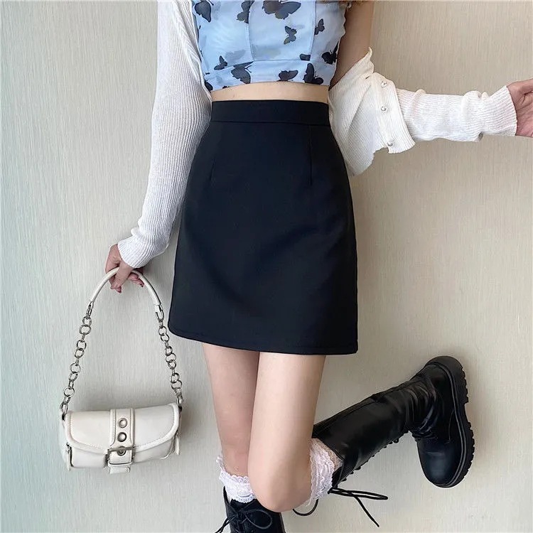 plus size New 2220 Summer Slim A- line Skirt All-match Black Hip Skirt Skirt High Waist Anti-glare Skirt