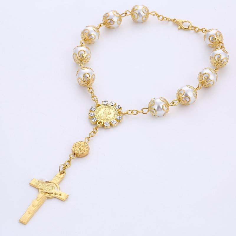 10MM glass pearl flower holder bracelet handmade bracelet gold bracelet hand beaded car pendant