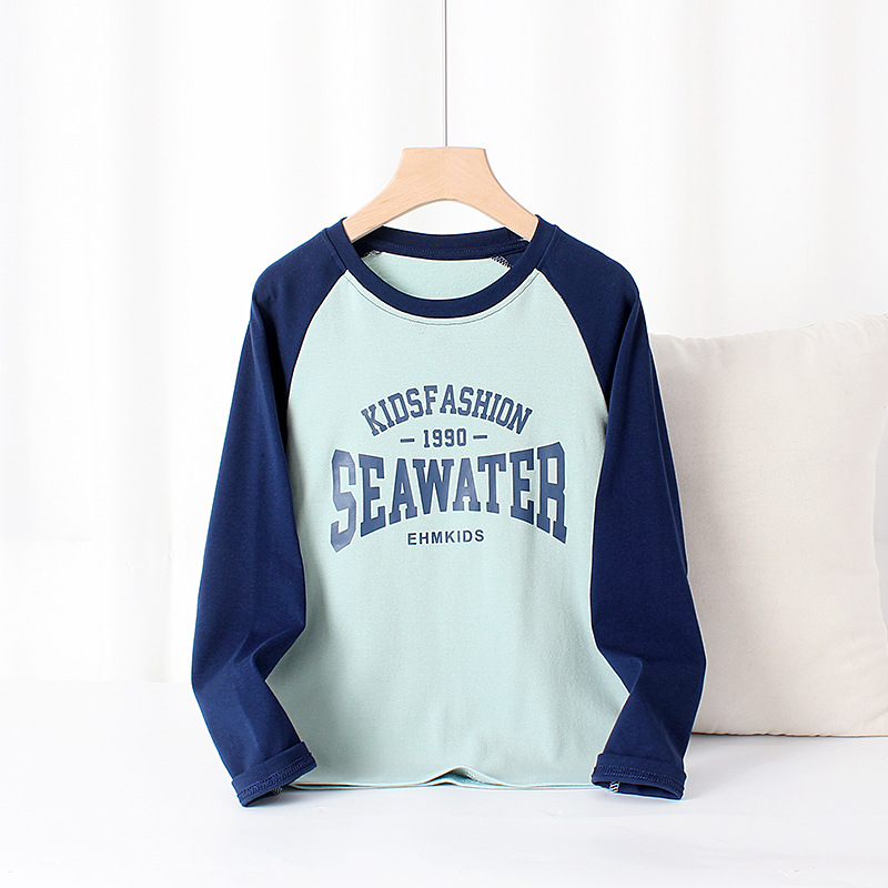 Picture of Spring and Autumn Korean Style New Children's Long-sleeved T-shirt Large Children's All-match Raglan Cotton Cashmere Top Boys' Base Shirt