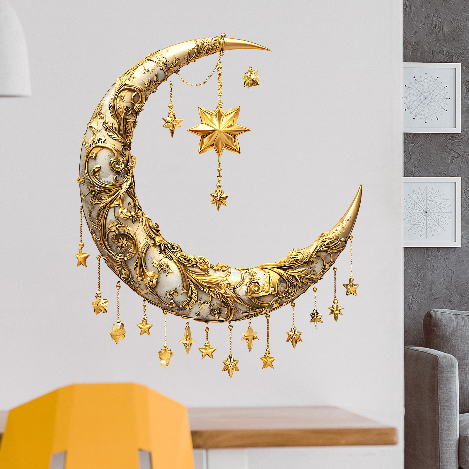 New MS-JZ011 Cross-border Middle East Creative Embossed Moon Star Hanging Bedroom Dining Room Wall Decorative Wall Stickers