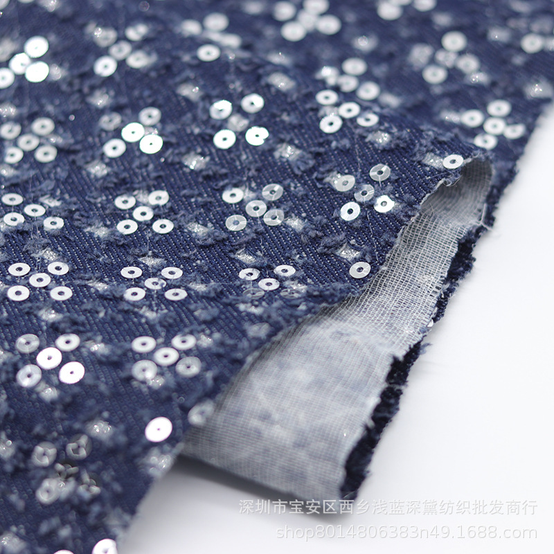 Picture of Embroidered Sequins Elasticless Cotton Embroidered Wash Denim Jacket Jeans Fabric