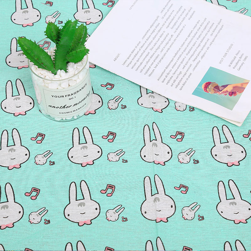Picture of Wholesale curtain background cloth animal pattern small fish small panda rabbit cotton linen fabric factory in stock