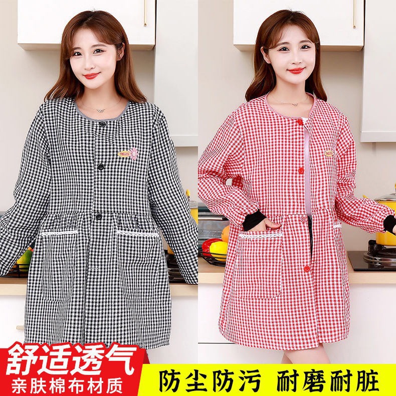 Tiktok same style pure cotton apron home cooking kitchen oil-proof anti-fouling work clothes long sleeve coverall wholesale