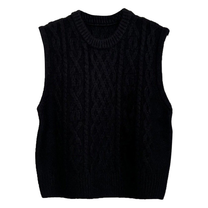 2025 Autumn and Winter New Knitted Vest Round Neck Twist Sleeveless Sweater Women's Easiest for Match Small Vest Loose Waistcoat