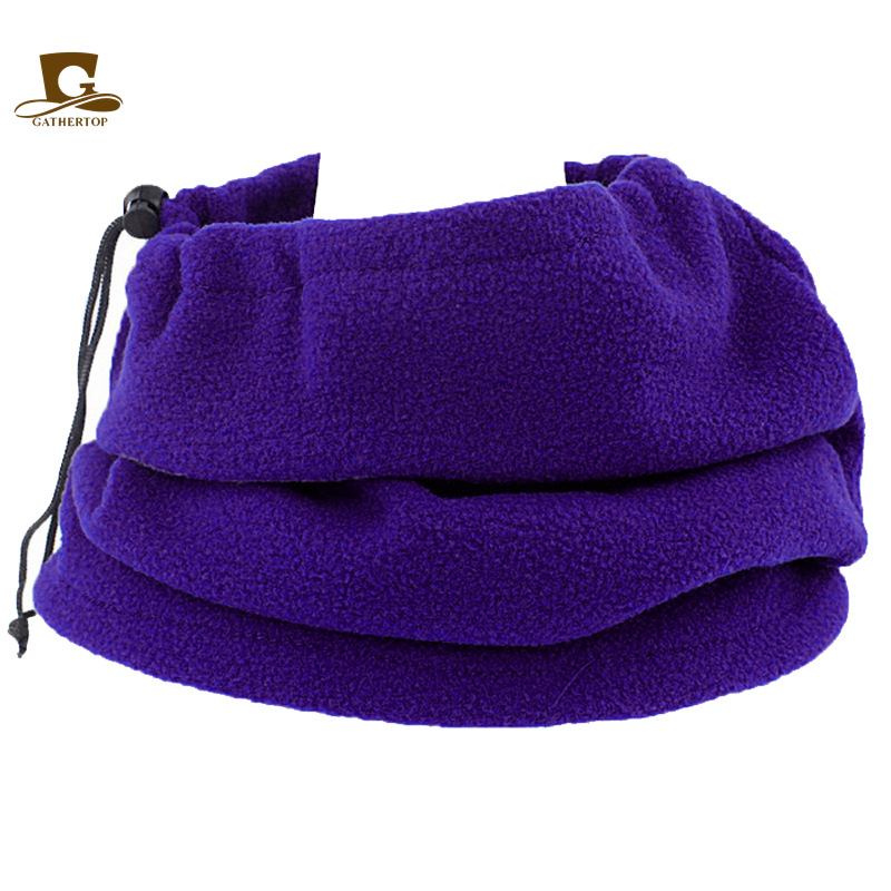 Picture of Winter men's and women's outdoor sports fleece scarf riding mask multi-functional drawstring polar fleece collar pullover cap