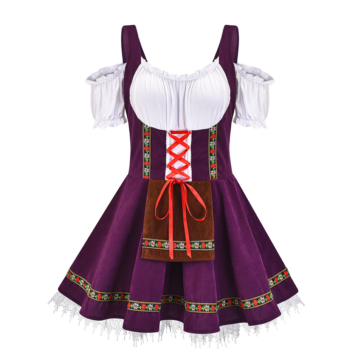 Picture of 7530# German Oktoberfest Beer Girl Uniform Khaki Shoulder Dress Halloween Maid Dress