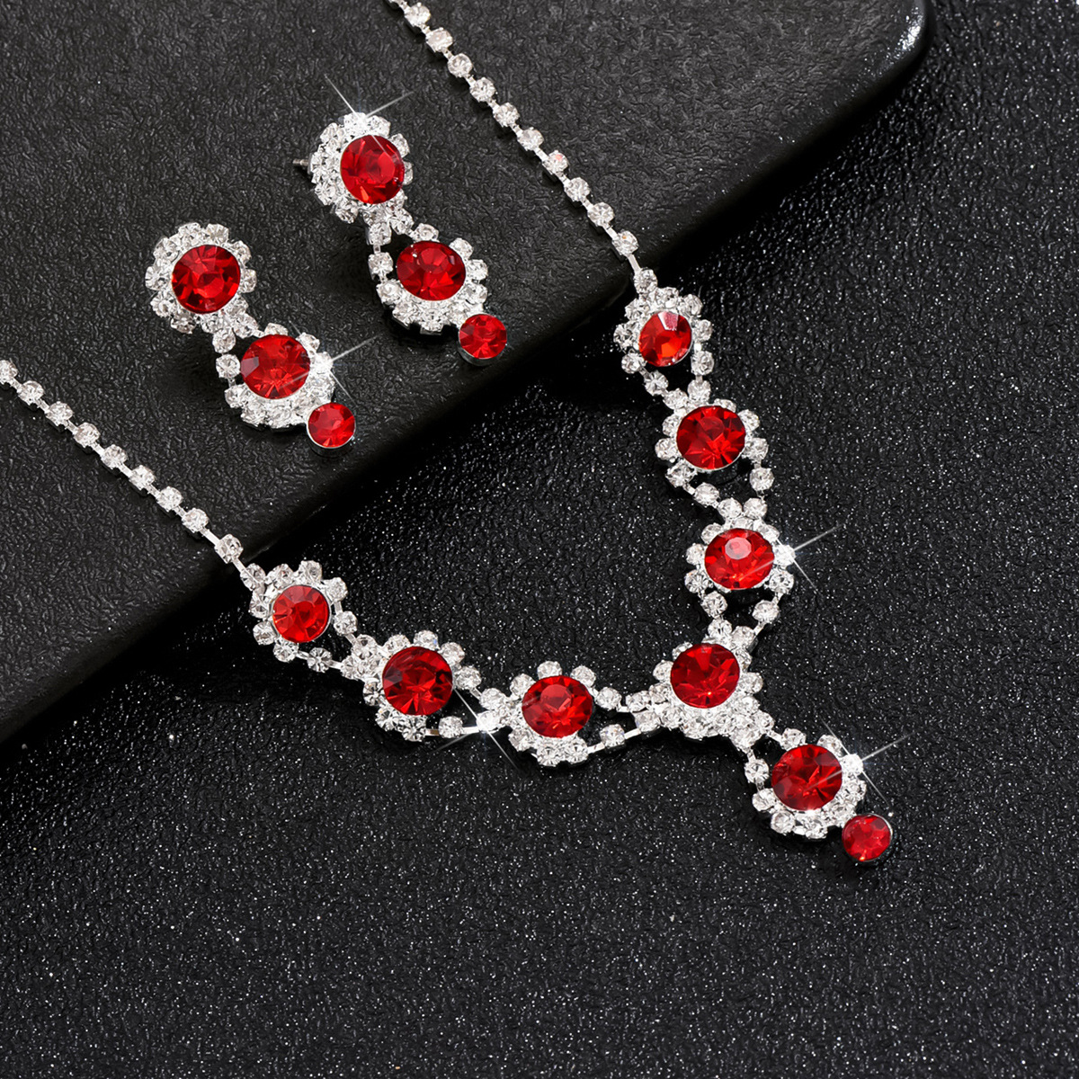 Wholesale jewelry set plum blossom rhinestone necklace earrings wedding accessories 498