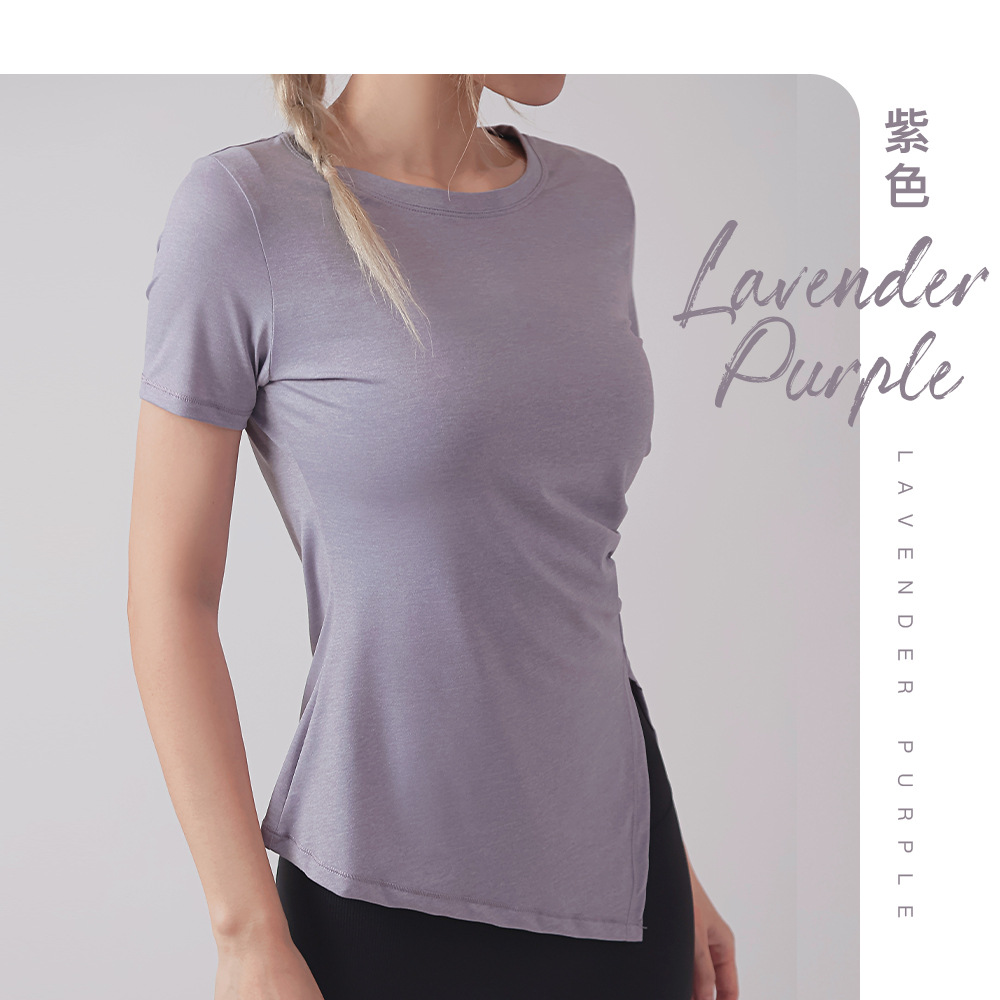 Picture of plus size Sports T-shirt Women's Elastic Breathable Round Neck Tight Split Running Fitness Quick-drying Clothes Short-sleeved Yoga Clothes for Women