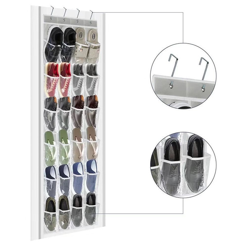 Cross Border in stock Wardrobe Door Rear 24 Shoes Storage Hanging Bag PVC Multi-Layer Shoes Storage Storage Bag Organise Bag