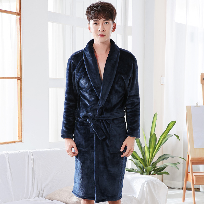 Picture of Factory in stock Flannel Nightgown Exlongation Coral Fleece Bathrobe Couples Home Clothes Pajamas Autumn and Winter Bathrobe for Men and Women