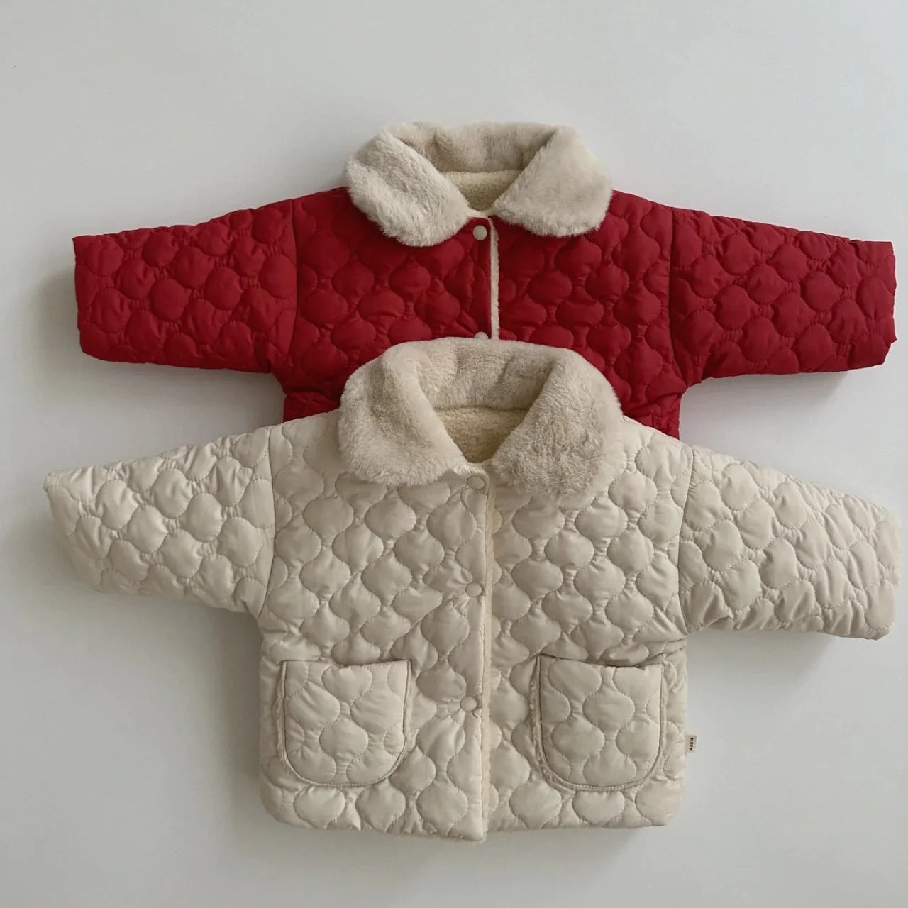 Picture of ins baby fleece-lined winter boys and girls baby clothes cardigan lapel Korean style newborn warm cotton-padded jacket coat