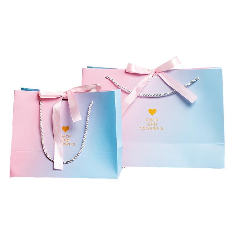 Ins Style Gift Bag Simple Pink and Blue Gradient Paper Bag Clothing Store Handbag Holiday Gift Bag Wholesale Gradient Color