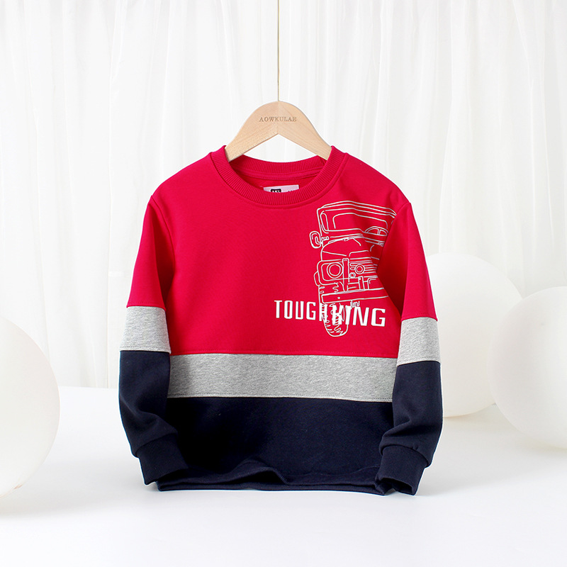 Picture of Spring and autumn Korean version of the new boys terry sweater big children reflective printing color matching long sleeve children's sweater wholesale