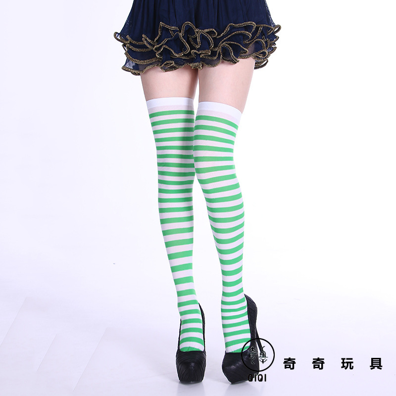 Picture of Halloween Christmas Striped Stockings Party Costume Accessories Over-the-Knee Stockings Striped Pantyhose