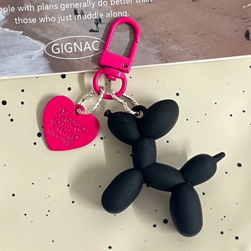Picture of Dopamine Rose Red with Black Keychain Pendant Female Internet Celebrity High-End Niche Handmade Balloon Dog Bag Pendant Versatile