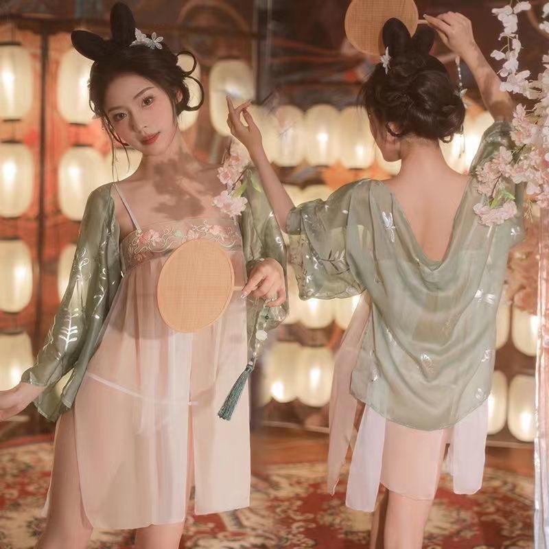 Picture of Erotic underwear, Hanfu, retro nightdress, sexy underwear, women's belly pocket, abstinence, no-take off erotic pajamas set, qqny