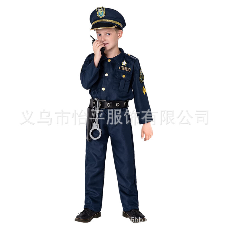 Kids Police Dress-up Embroidered Coat Police Officer Uniform Cosplay Halloween Kids Cool Costume