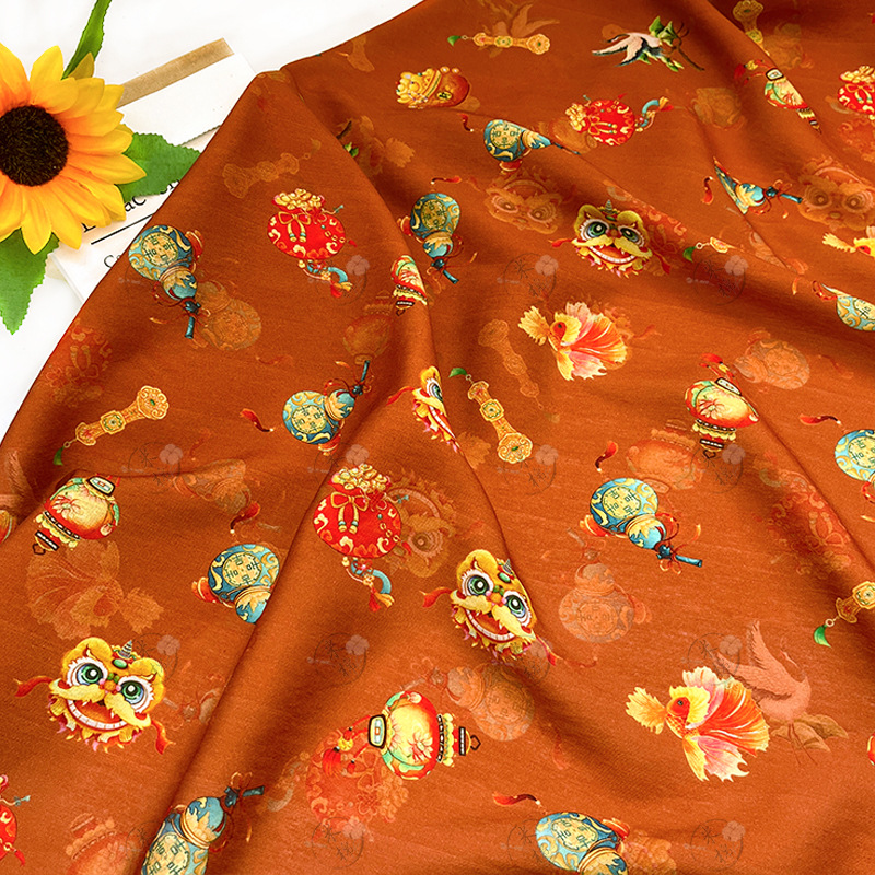 Auspicious beasts, auspicious things, digital printing, new Chinese style fabrics, brocade cotton fabrics, cheongsam dresses, tops, Hanfu fabrics
