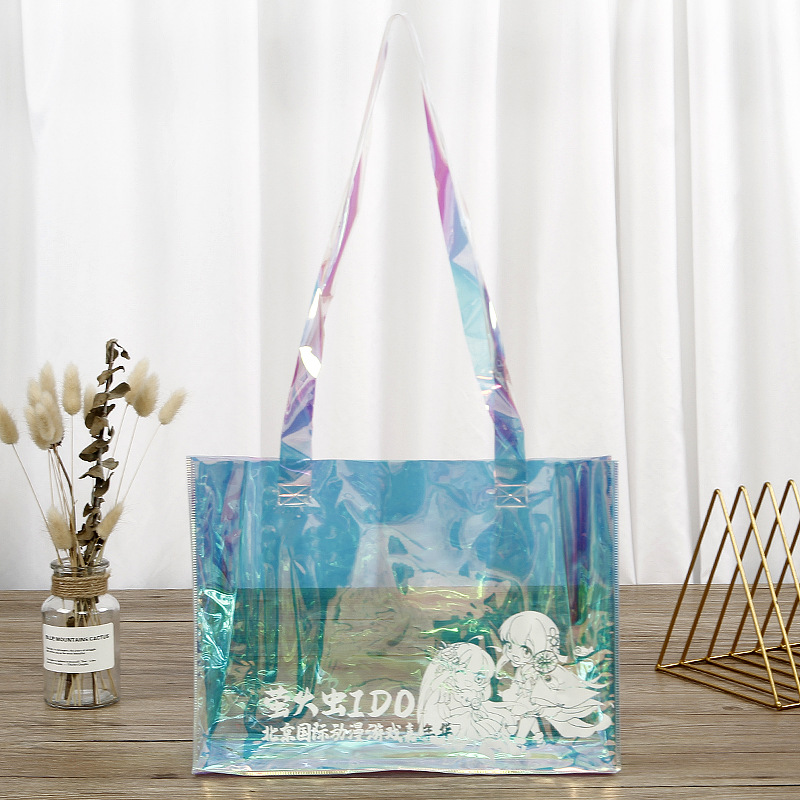 PVC Transparent Plastic Handbag Magic Color Laser Comic-Con Shopping Gift Bag Colorful Jelly Shoulder Bag Customization