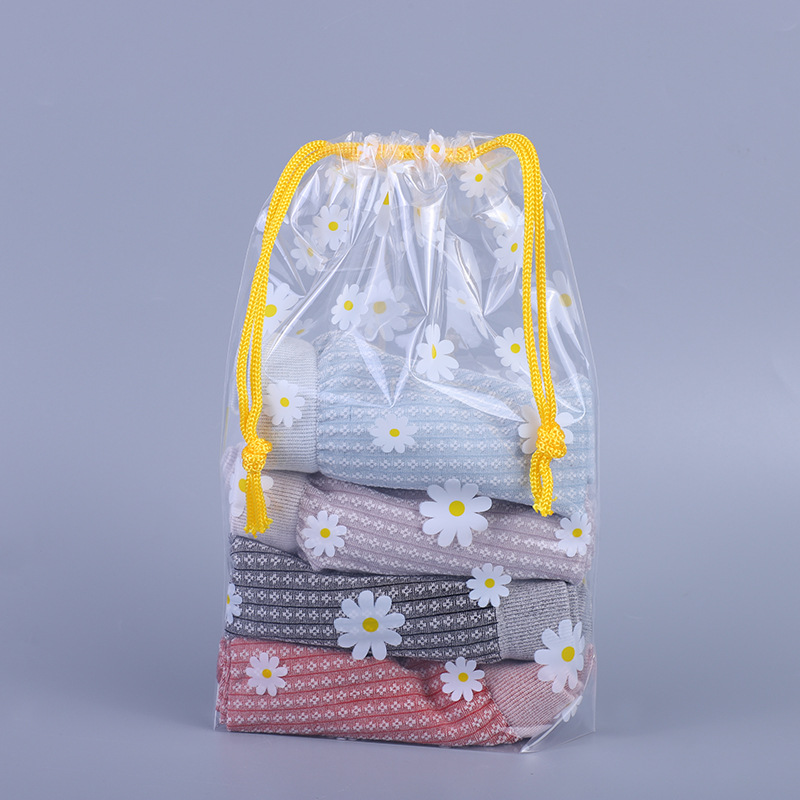 Spot wholesale transparent Daisy drawstring bag underwear leggings pe bunched pocket dustproof travel storage bag