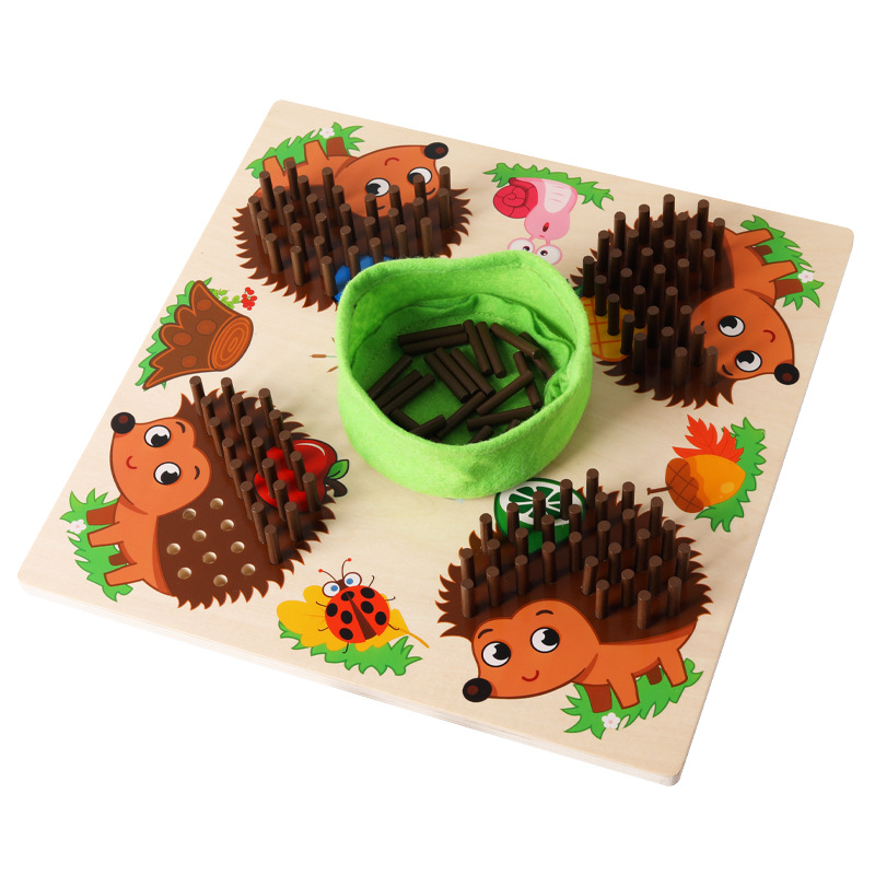 Picture of Wooden Kidsren's Early Education Educational Sensory Integration Hedgehog Stick Game Hand Fine Movement Sensory Training Teaching Aids Toy