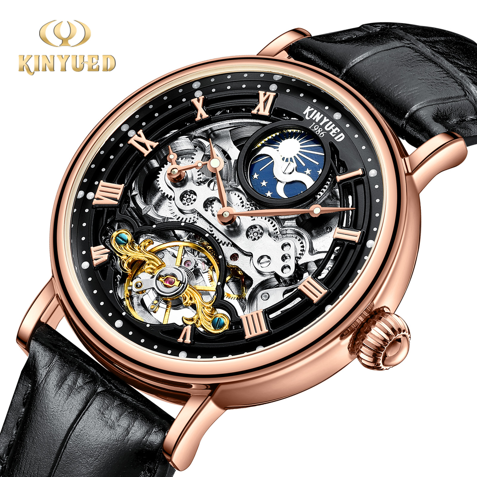 Picture of Kinyued Fully-Automatic Mechanical Watch Waterproof Men's Watch Multi-Function Mechanical Watch Double-Sided Cut Out Men's Watch