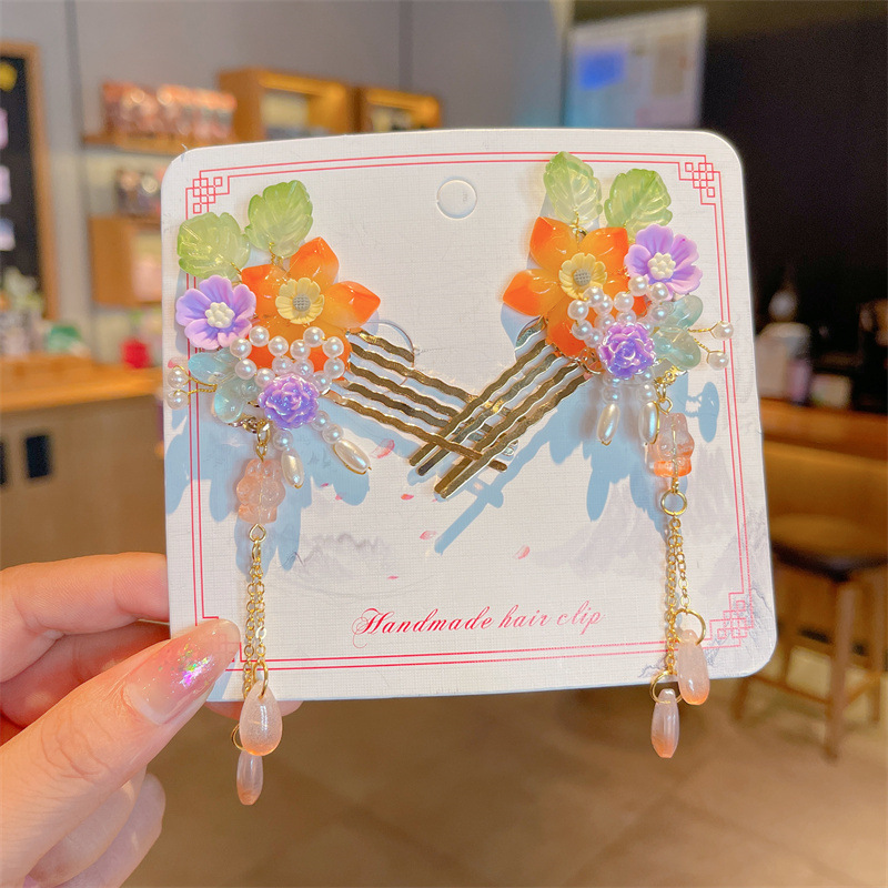 Picture of Antique Hanfu Hairpin Girls' Hair Hairpin Children's Ancient Headwear Chinese Style Step-by-step Tassel Hair Hairpin Hair Accessories