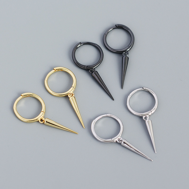 YHE0106 Cross-border Explosions Tremella Buckle S925 Silver ins Metal Style All-match Rivet Conical Ear Buckle Earrings