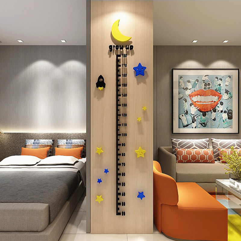 M385 Moon Star Height Sticker Grow up Cartoon Height Sticker Acrylic 3D Stereo Wall Sticker Baby Test