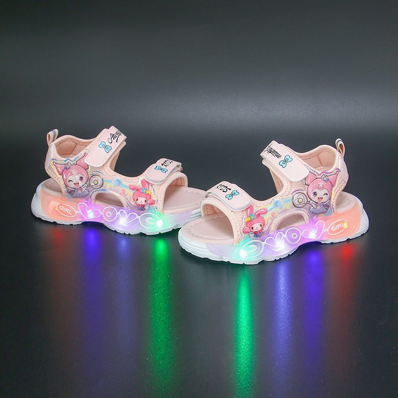 2025 Summer New Girls Melody Princess Sandals Children's Kuromi Velcro Luminous Student Beach Shoes