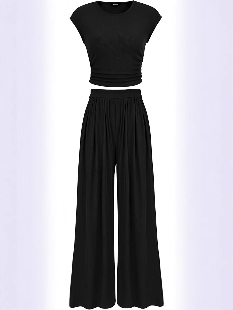 European and American Amazon Women's Casual Pit Wide Leg Pants Spring and Summer Pleated Pants Loose Sleeveless suit Waist