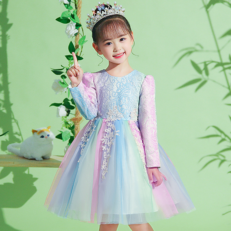Picture of Girl's Autumn Dress dress 2024 New Style Girl's Long Sleeve Rainbow Princess Dress Birthday Tutu Dress for Autumn and Winter