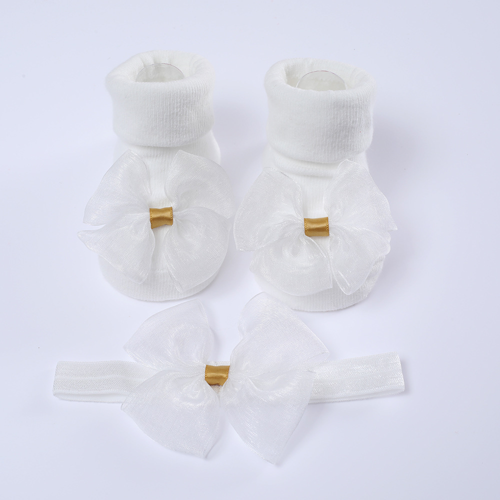 Picture of 2023 New Baby Headband + Socks Set Ribbed Bow Headband Baby Breathable Knitted Cotton Socks