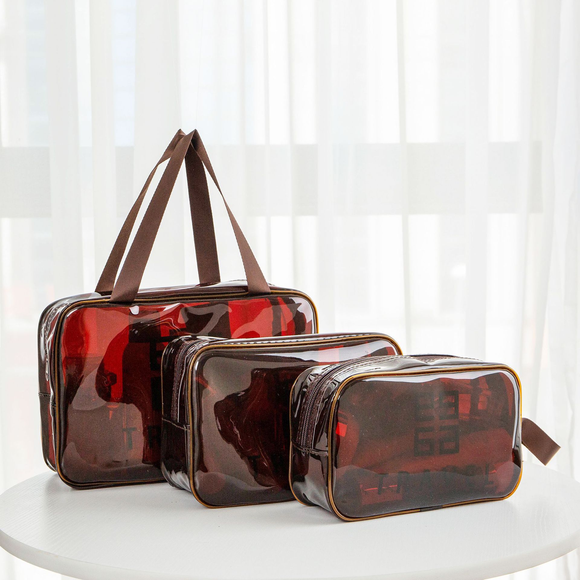 Picture of Pvc Transparent Cosmetic Bag Toiletry Bag Travel Satchel Cosmetics Bag Waterproof Large Capacity Satchel Cosmetic Bag Cosmetics Bag