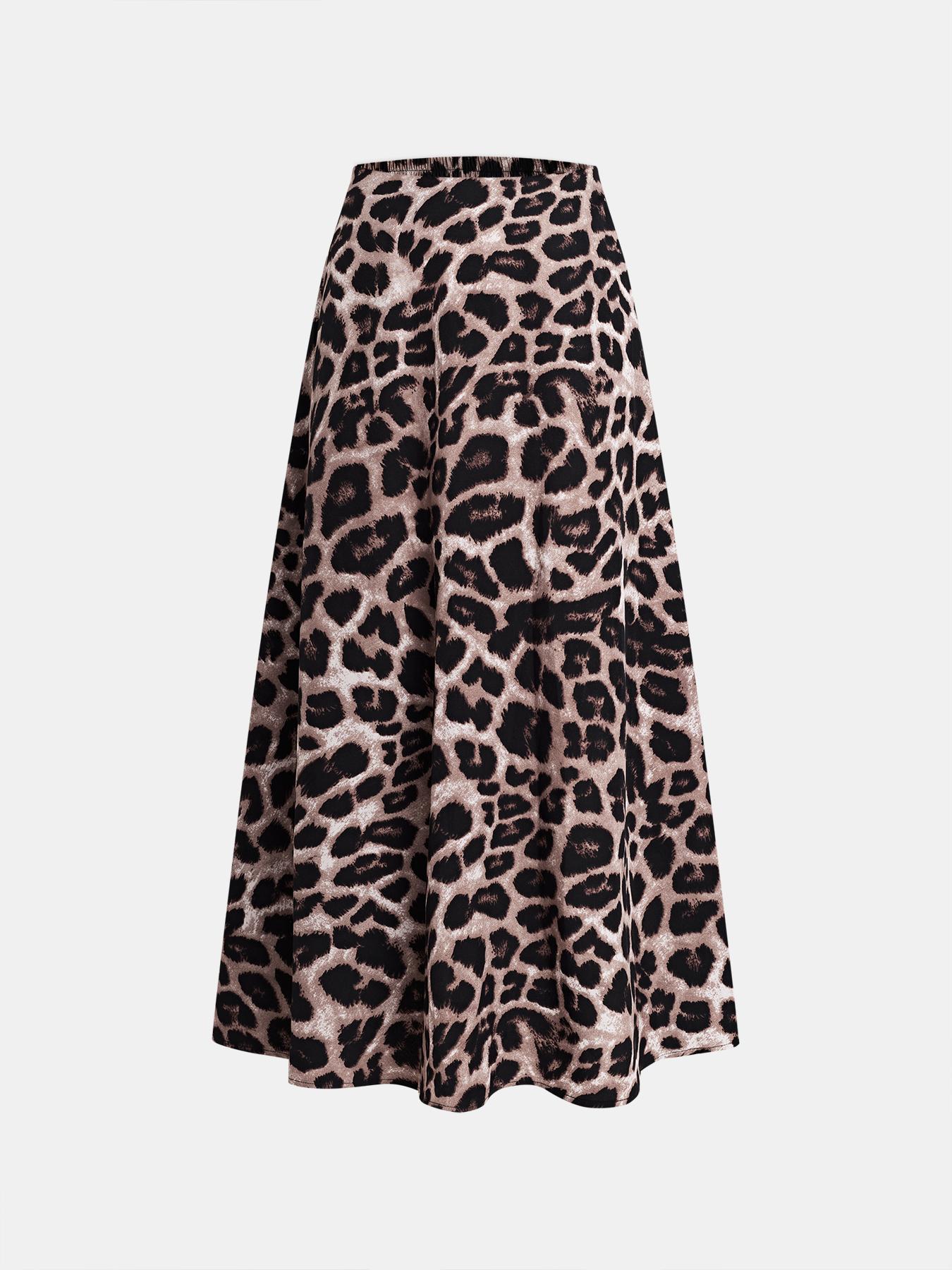 2025 Foreign Trade Cross-border Women's Sexy Leopard Print Waist Skirt European and American Loose Large Skirt for Women