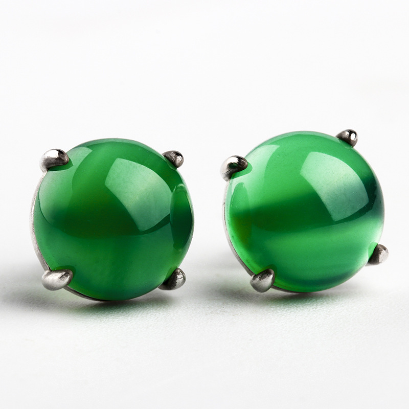 925 Sterling Silver Ice Natural Green Chalcedony Earrings Full Green Spicy Green Earrings Women's Emerald Earrings Earrings