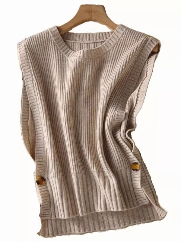 Picture of French style pit sweater vest women's autumn and winter fashion stacked loose casual outer sweater sleeveless waistcoat