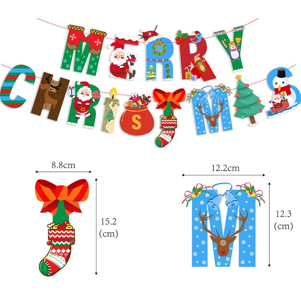 Picture of Christmas Decorations Christmas Pull Flag Hanging Flag Holiday Banner Party Decoration Paper Cartoon Christmas Pull Flower String Flag