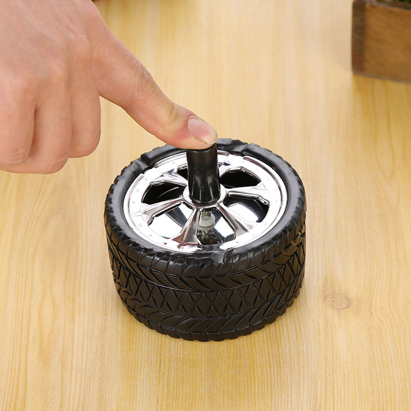 Picture of Covered Push Tire Type Windproof Rotating Practical Smokeless Metal Ashtray Round Stainless Steel