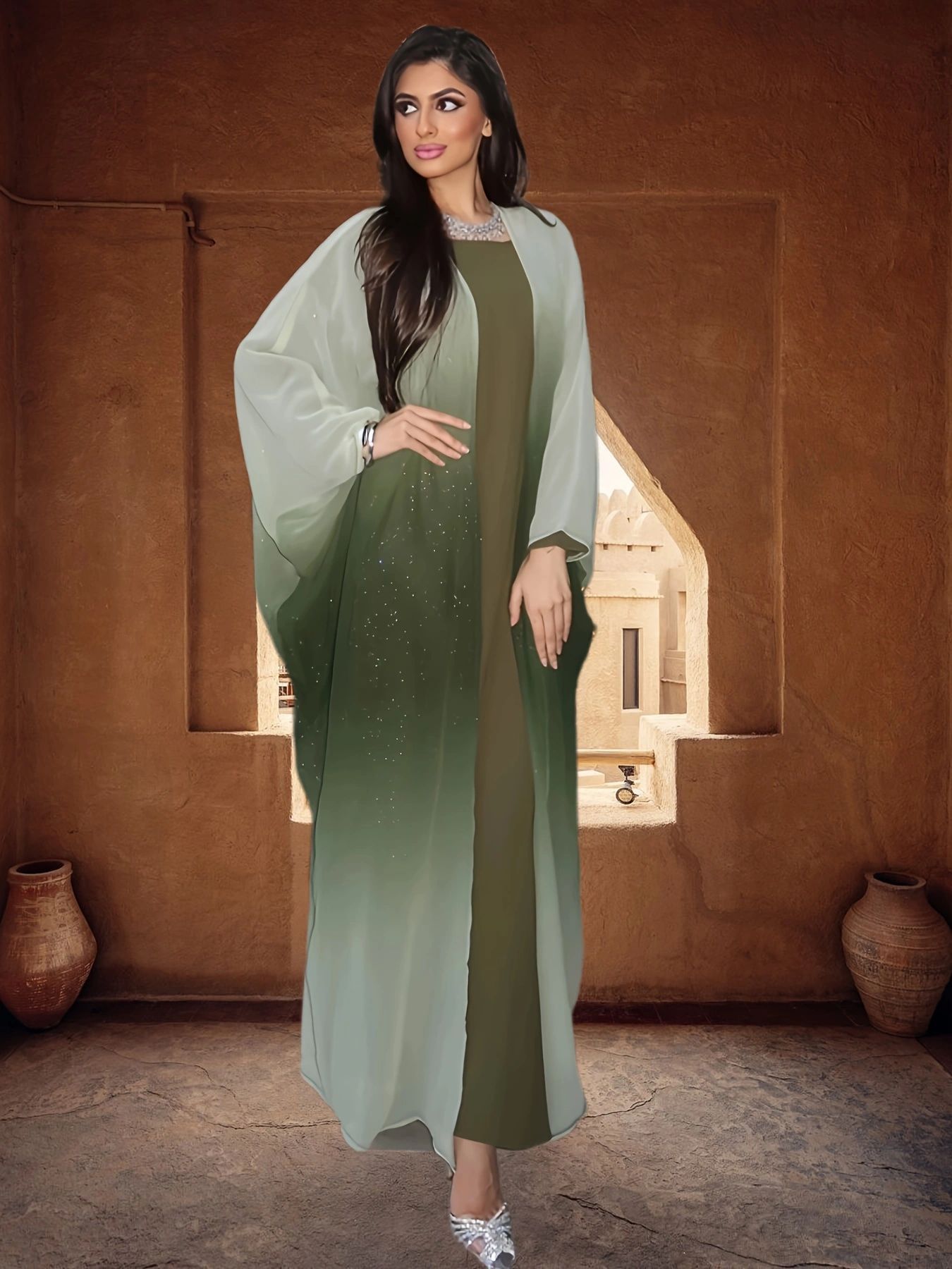 Picture of Cross-Border Middle Eastern Robe Women's Dubai Plus Size Cardigan Gradient Color Abaya Arabian Saudi Arabia