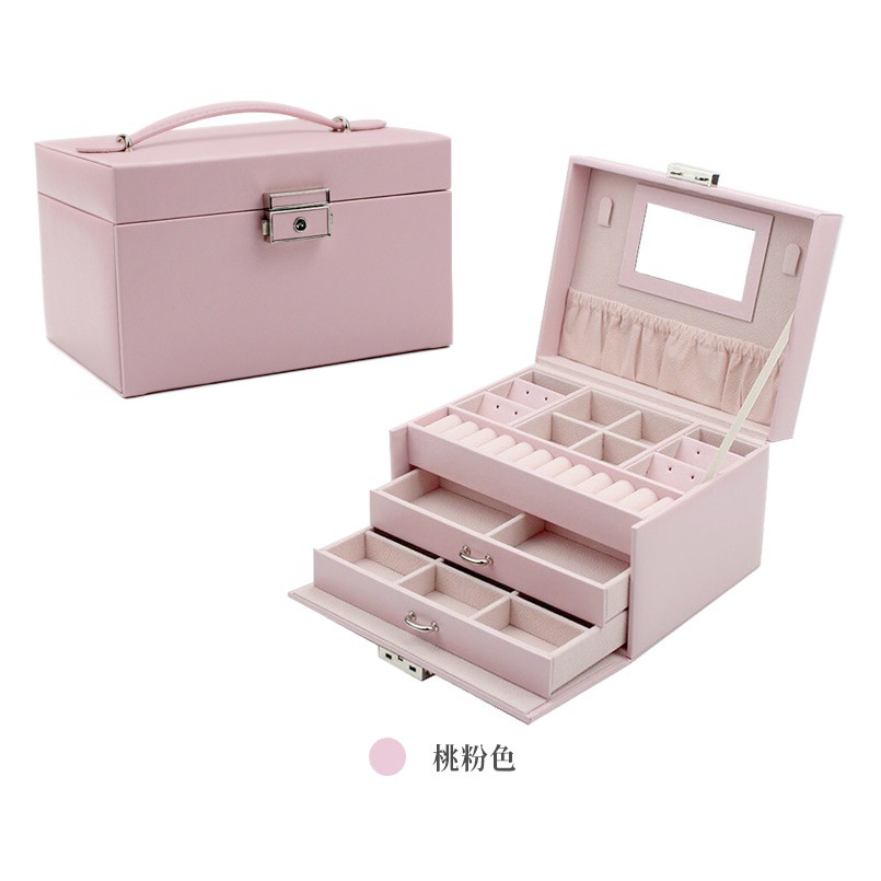 Three-Layer High-End Large-Capacity Leather Jewelry Storage Box Ring Earrings Necklace Jewelry Hand Jewelry Box Wholesale