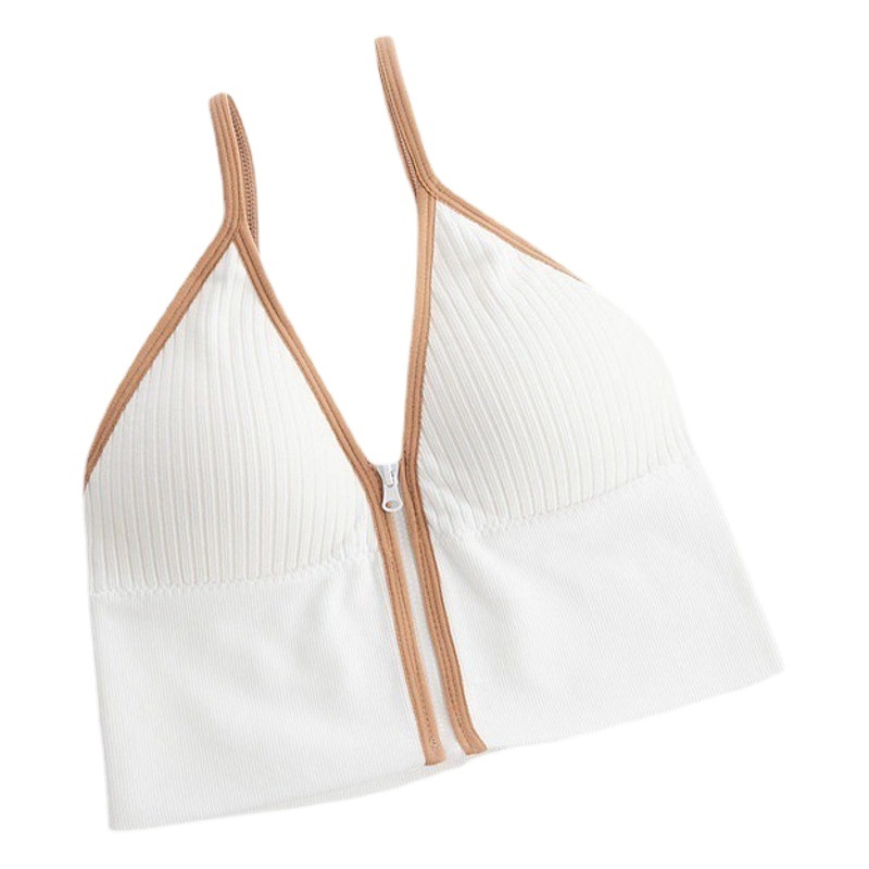 Factory running volume Morandi color deep V zipper Sports beauty back strap wrapped chest seamless outer vest